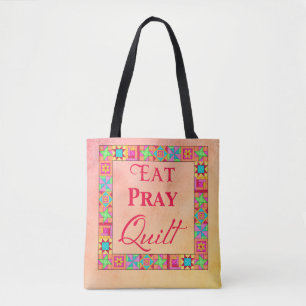 Tote Bag Mangez prient le bloc multicolore de patchwork
