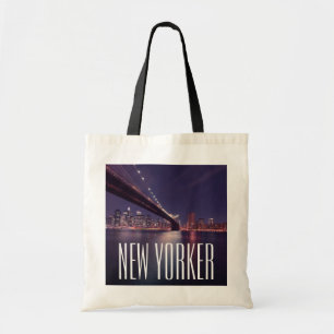 Tote Bag Manhattan à la nuit, Brooklyn Bridge, East River