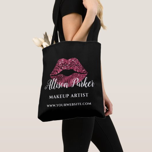 Tote Bag Maquillage Artiste Parties scintillant rouge Kiss (De près)