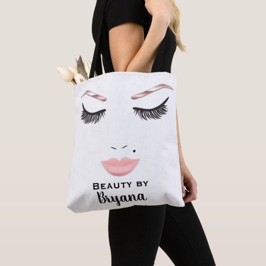 Tote Bag Maquillage or rose visage sourcils lèvres glam bea (De près)
