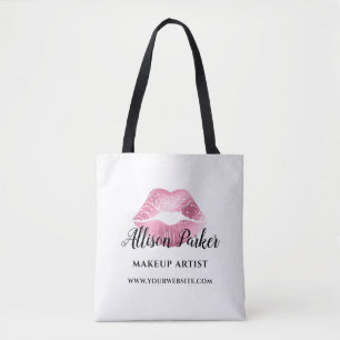 Tote Bag Maquilleuse aux Lèvres Roses Élégantes