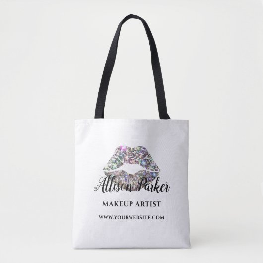Tote Bag Maquilleuse Paillettes Argentées Baiser des Lèvres (Devant)