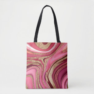 Tote Bag marbre Abstrait rose liquide avec parties scintill