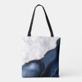 Tote Bag Marbre blanc Agate bleu marine doré (Dos)