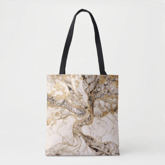 Tote Bag Marbre blanc Arbre de vie Abstrait (Devant)