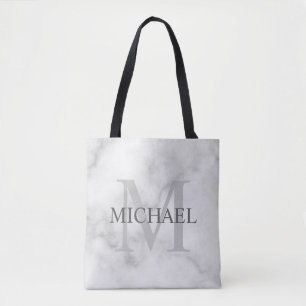 Tote Bag Marbre blanc classique Monogramme personnalisé et