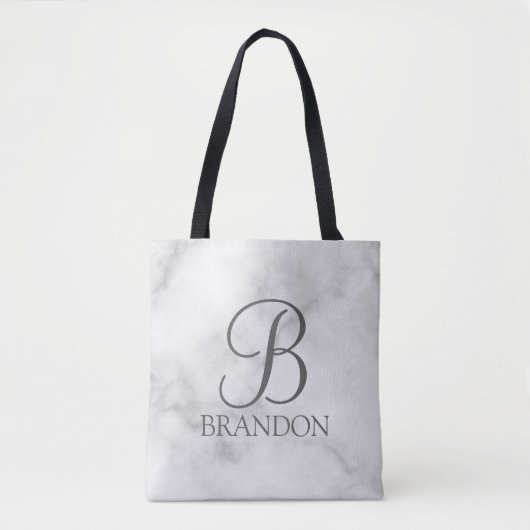 Tote Bag Marbre blanc de script personnalisé Monogramme et  (Devant)