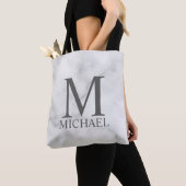 Tote Bag Marbre blanc Monogramme personnalisé et nom (De près)