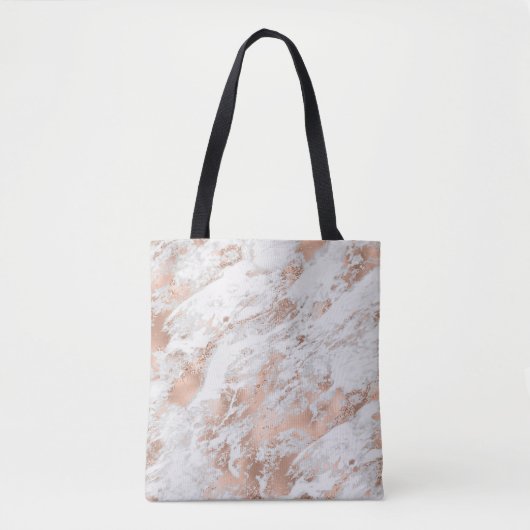Tote Bag Marbre Blanc Pailleté Or Rose Joli (Devant)