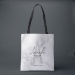 Tote Bag Marbre blanc Script Nom de la servante d'accueil p<br><div class="desc">Monogramme moderne minimaliste personnalisé et cadeaux de nom Ce design présente le nom personnalisé de la servante d'accueil en gris moderne écriture script style de police et monogramme en gris clair moderne sans serif style de police comme arrière - plan, avec des détails mariages en gris moderne sans serif style...</div>