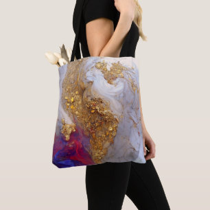 Tote Bag Marbre Blanc Tourbillon avec Or Liquide
