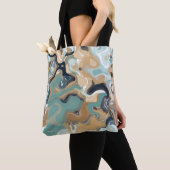 Tote Bag Marbre bleu, turquoise et doré (De près)
