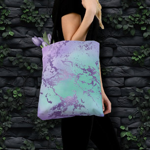 Tote Bag Marbre chic Lavande violet et vert menthe