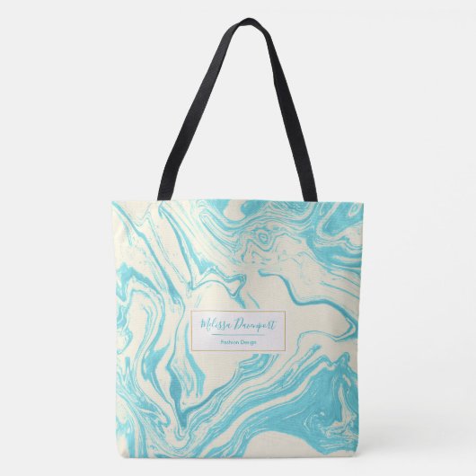 Tote Bag Marbre cool design en Turquoise et Crème (Devant)