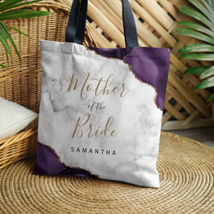 Tote Bag Marbre d'agate dorée violette Mère de la mariée