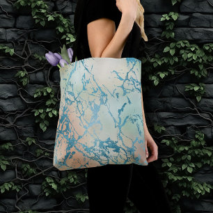 Tote Bag Marbre de luxe Belle veine Turquoise jaune et co