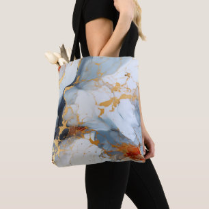 Tote Bag Marbre d'Ivoire avec Veines d'Or et de Rouille