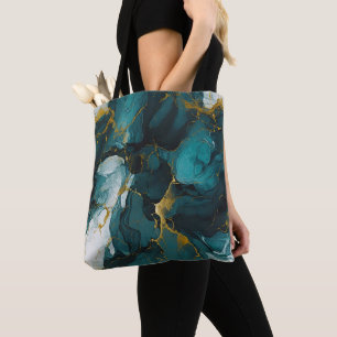 Tote Bag Marbre Émeraude aux Veines Dorées