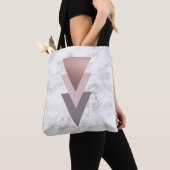 Tote Bag marbre gris de blanc de triangles de rose rose (De près)
