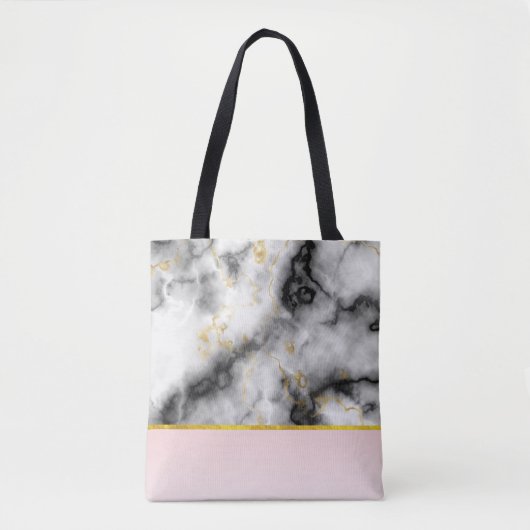 Tote Bag Marbre gris lisse moderne avec ruban or (Devant)