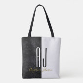 Tote Bag Marbre moderne élégant Monogramme noir et blanc (Dos)