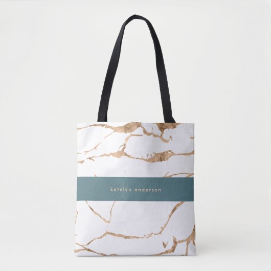 Tote Bag Marbre moderne Gold Gemstone Turquoise (Devant)