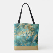 Tote Bag Marbre Monogramme Nom Initial Turquoise Vert Or (Dos)