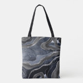 Tote Bag Marbre noir bleu marine Agate Parties scintillant (Dos)