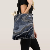 Tote Bag Marbre noir bleu marine Agate Parties scintillant (De près)