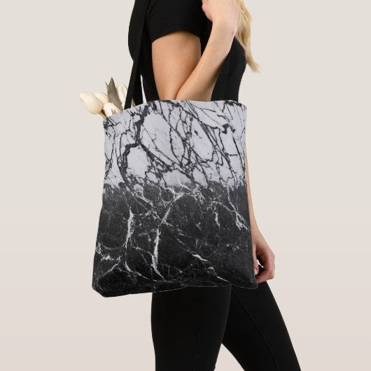 Tote Bag Marbre noir et blanc Moderne Glamour Tendance (De près)