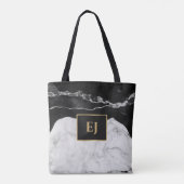 Tote Bag Marbre noir moderne Texture or Monogramme (Dos)