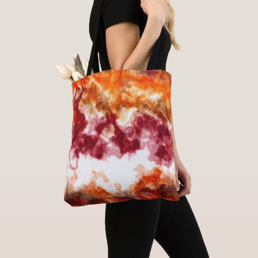 Tote Bag Marbre orange et rouge (De près)