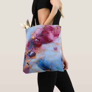 Tote Bag Marbre Rose et Saphir avec Veines Dorées