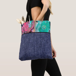 Tote Bag Marbre rose et vert et denim