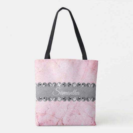 Tote Bag Marbre rose Silver Diamond Bling Personnalisé (Dos)