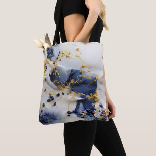 Tote Bag Marbre Saphir de Minuit avec Fils d'Or