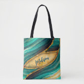 Tote Bag Marbre turquoise stylé art parties scintillant fau (Devant)
