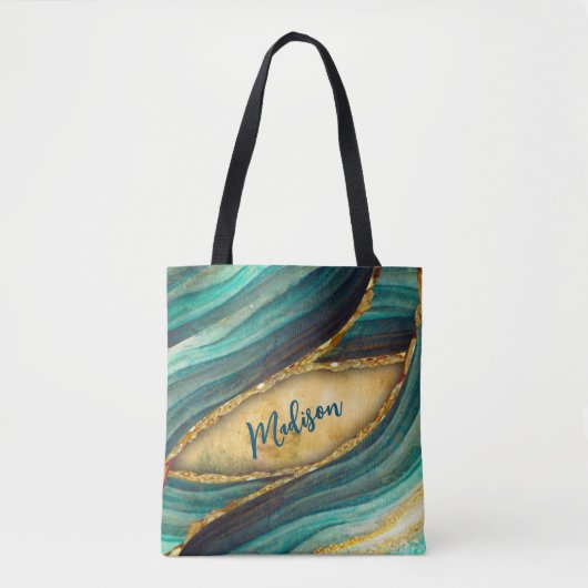 Tote Bag Marbre turquoise stylé art parties scintillant fau (Devant)