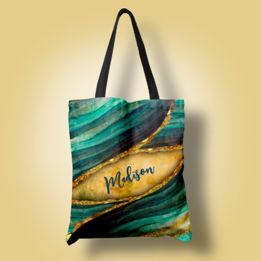 Tote Bag Marbre turquoise stylé art parties scintillant fau