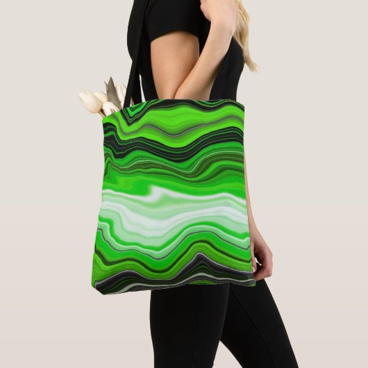 Tote Bag Marbre vert et noir comme l'art fluidisé rayé (De près)