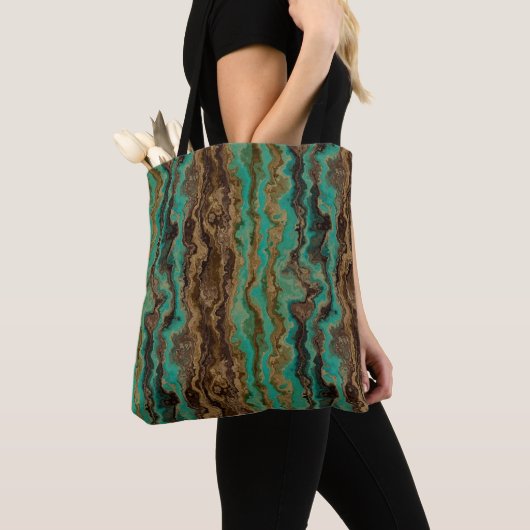 Tote Bag Marbre vert turquoise et marron Abstrait (De près)