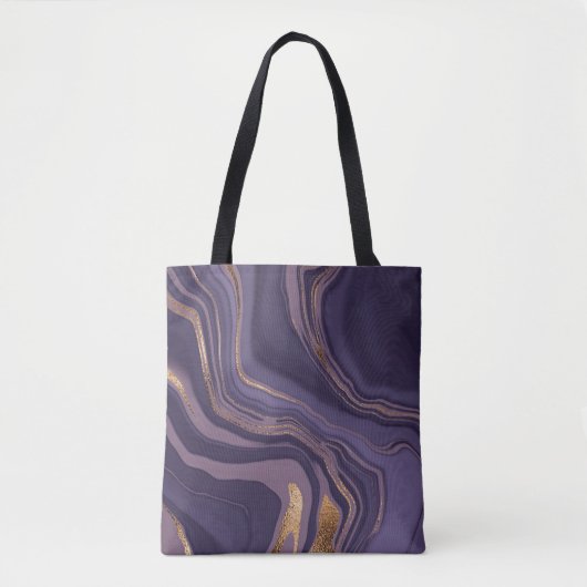 Tote Bag marbre violet Abstrait avec or (Devant)