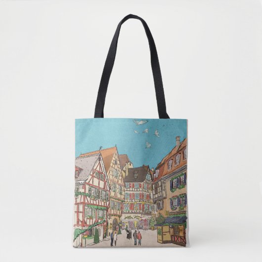 Tote Bag Marché de Noël Strasbourg France d'inspiration rét (Devant)
