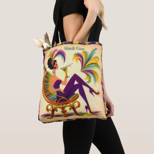 Tote Bag Mardi Gras Femme Au Milieu Du Siècle Avec Martini (De près)