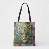 Tote Bag Mardi Gras Gold Ceramic Peacock Feature Masque (Devant)