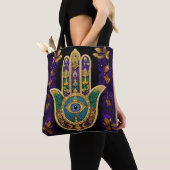 Tote Bag Mardi Gras Gold violet vert Hamsas Art (De près)