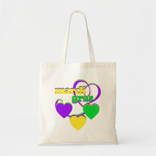 Tote Bag Mardi Gras Purple Jaune Coeurs Vert Carnaval (Devant)