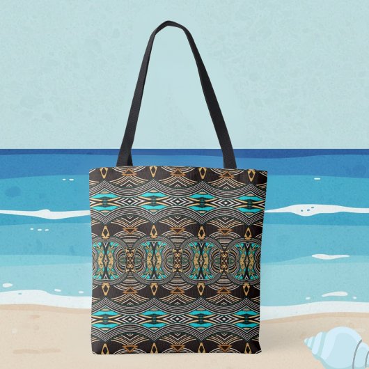 Tote Bag Marées turquoise Abstraite Tribal Fourre-tout