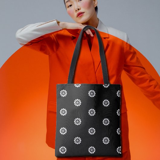 Tote Bag Marguerite en noir et blanc - motif Art déco