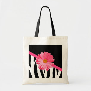 Tote Bag Marguerite rose Girly de motif de zèbre